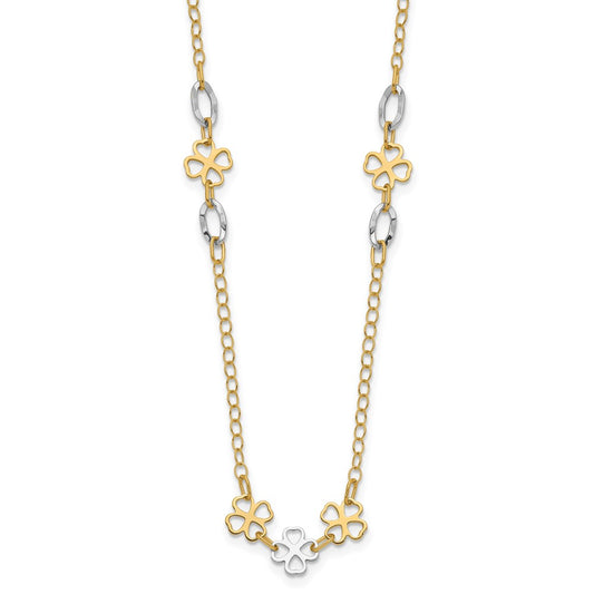 14K Two-tone Diamond-cut Polished Flower Necklace