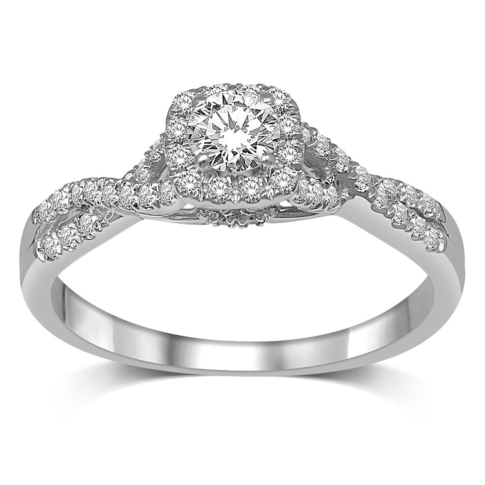 14K White Gold 1/2 Ct.Tw.Diamond Halo Engagement Ring
