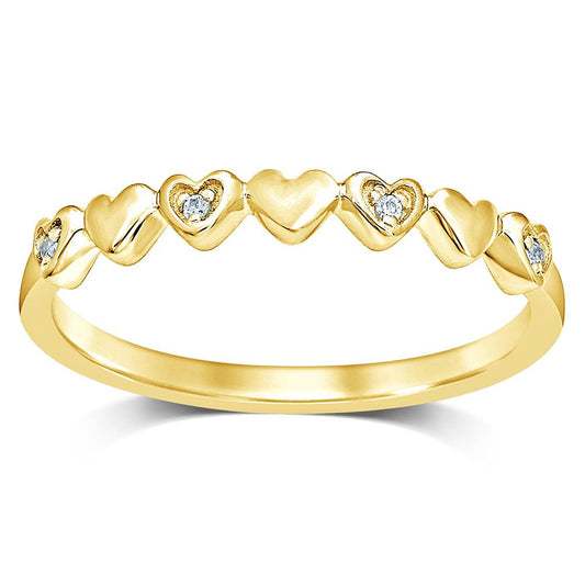 Yellow Gold Diamond Accent Little Heart Stackable Band | Diamond Band