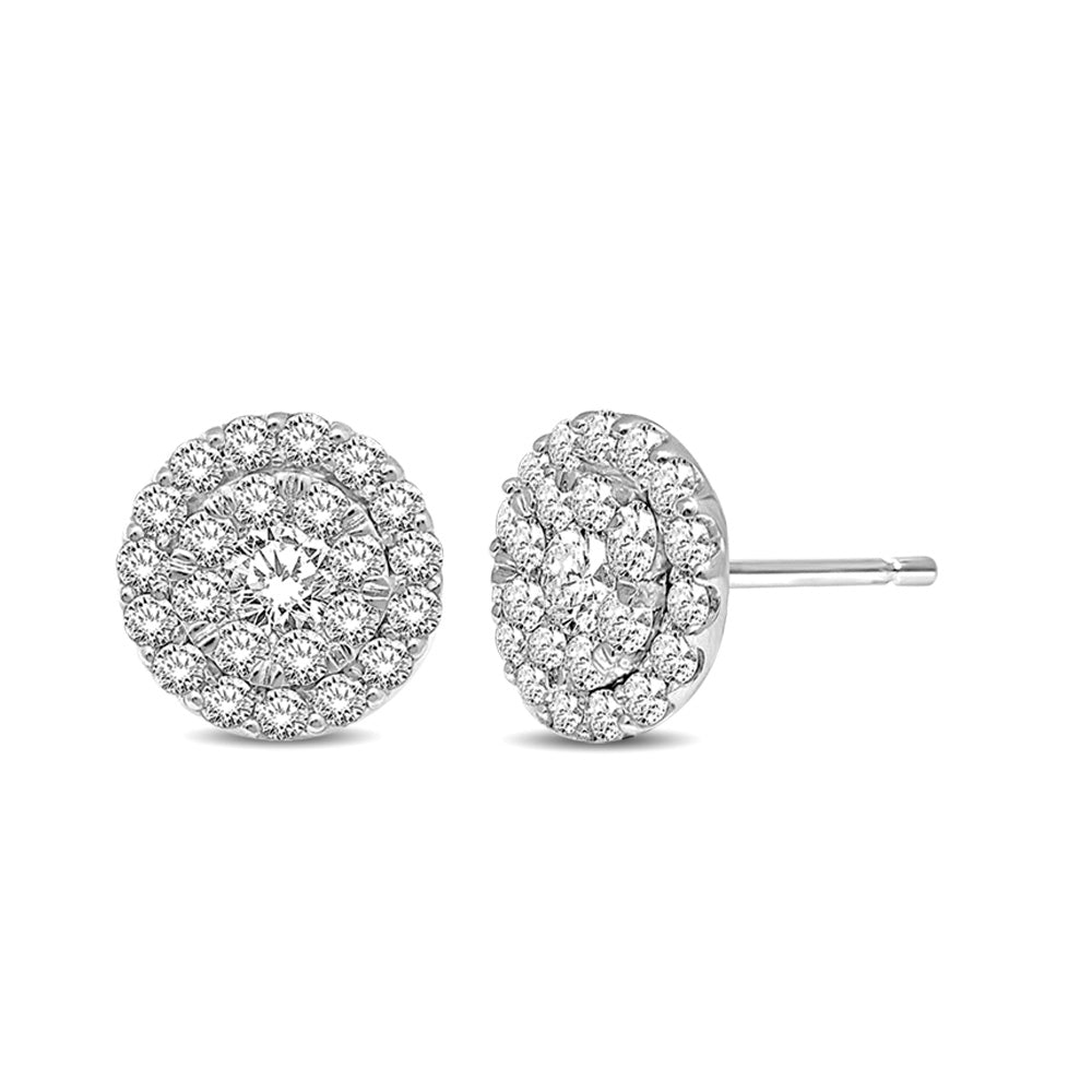 14K White Gold 1/2 Ctw Invisible Natural Diamond Stud Earrings