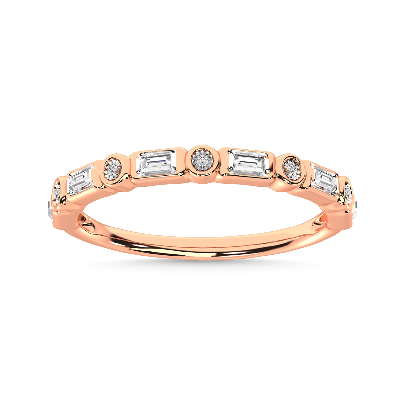 Diamond 1/8 Ct.Tw. Round and Baguette Stack Band in 14K Rose Gold