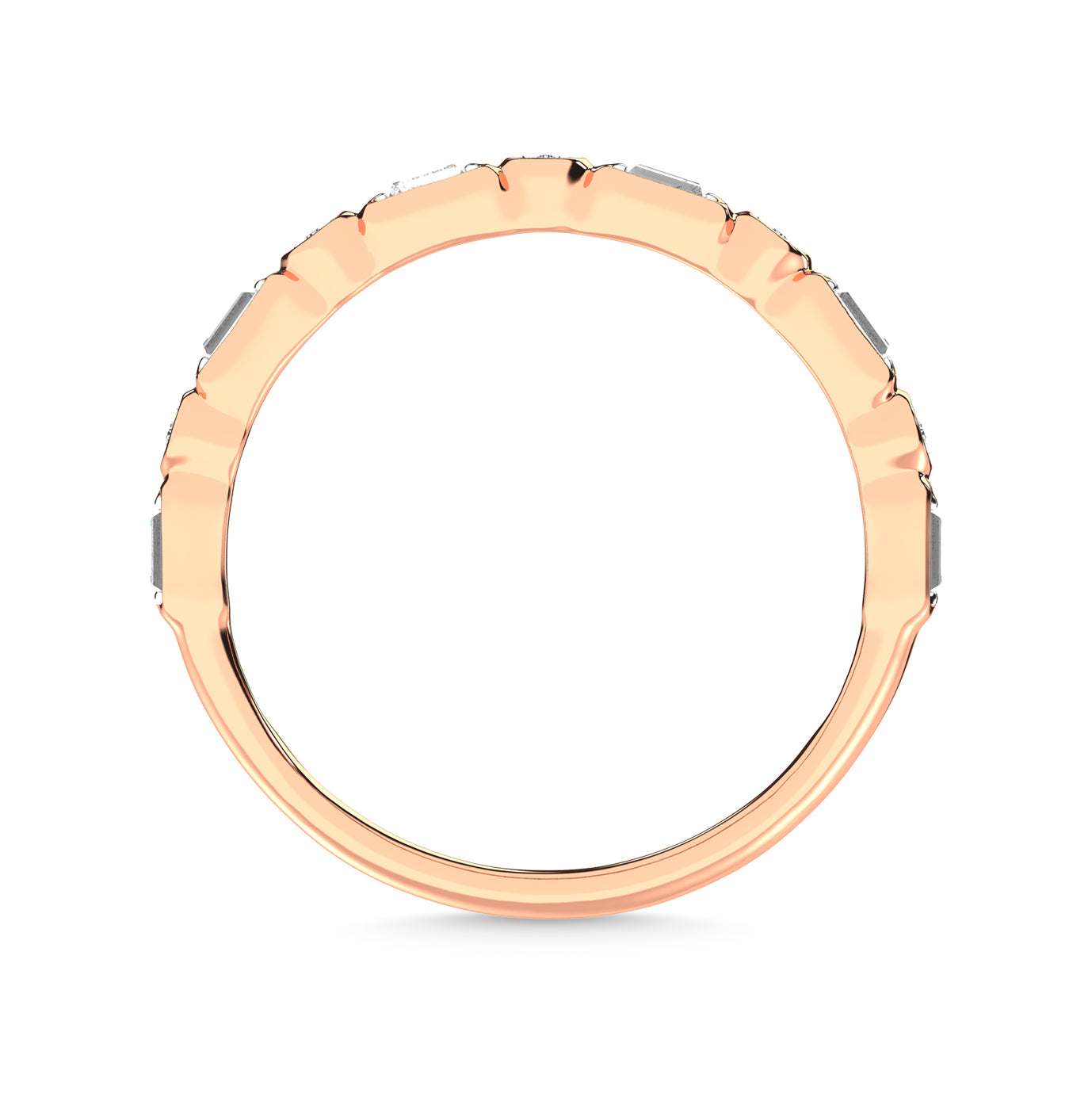 Diamond 1/8 Ct.Tw. Round and Baguette Stack Band in 14K Rose Gold