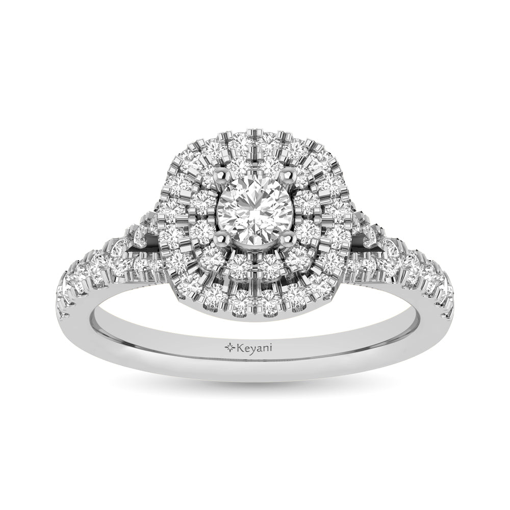 14K White Gold 1 Ct.Tw. Round Cut Diamond Engagement Ring