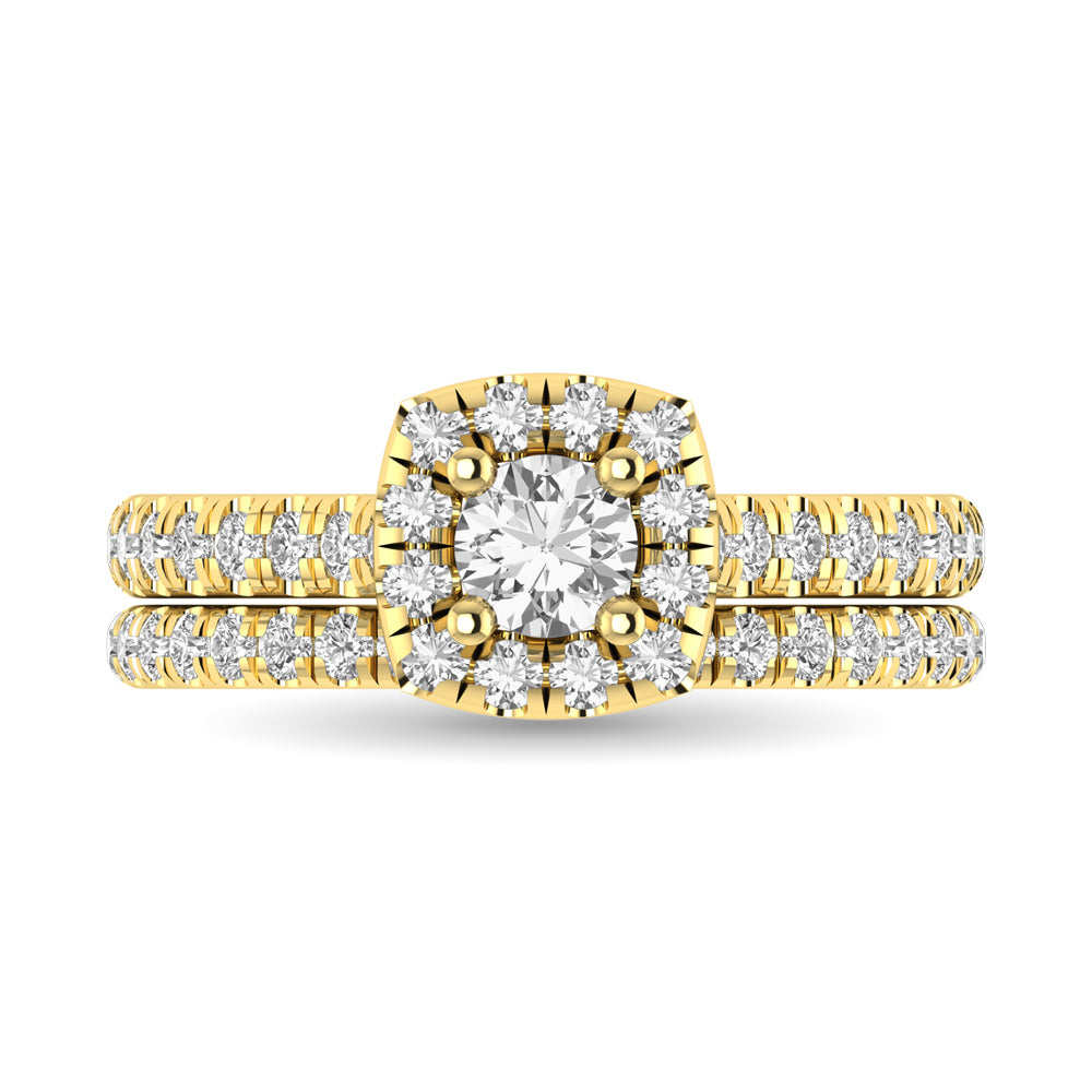 Diamond Classic Shank Single Halo Bridal Ring 1 ct tw Round Cut in 14K Yellow Gold
