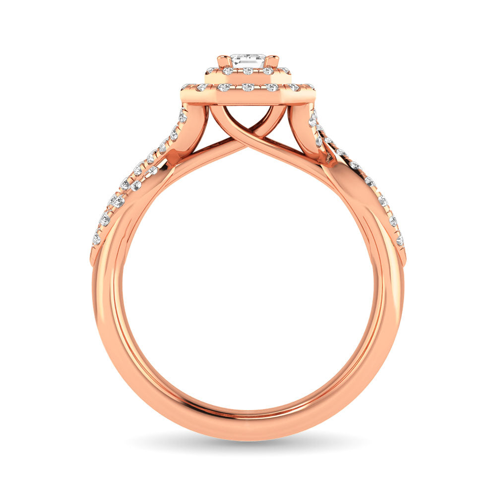 Diamond  Twist Shank Double Halo Bridal Ring 1 ct tw Emerald Cut in 14K Rose Gold