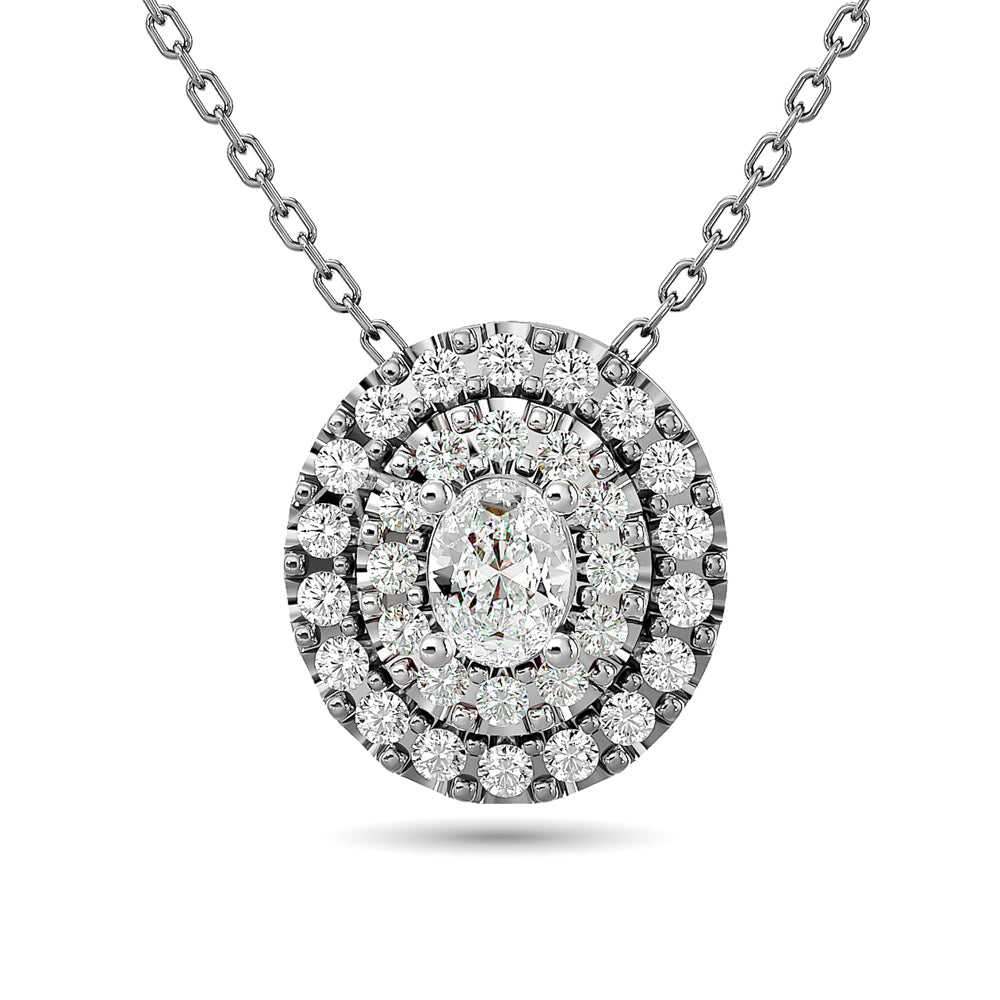 Diamond Oval Cut Double Halo Pendant 3/8 ct tw in 14K White Gold