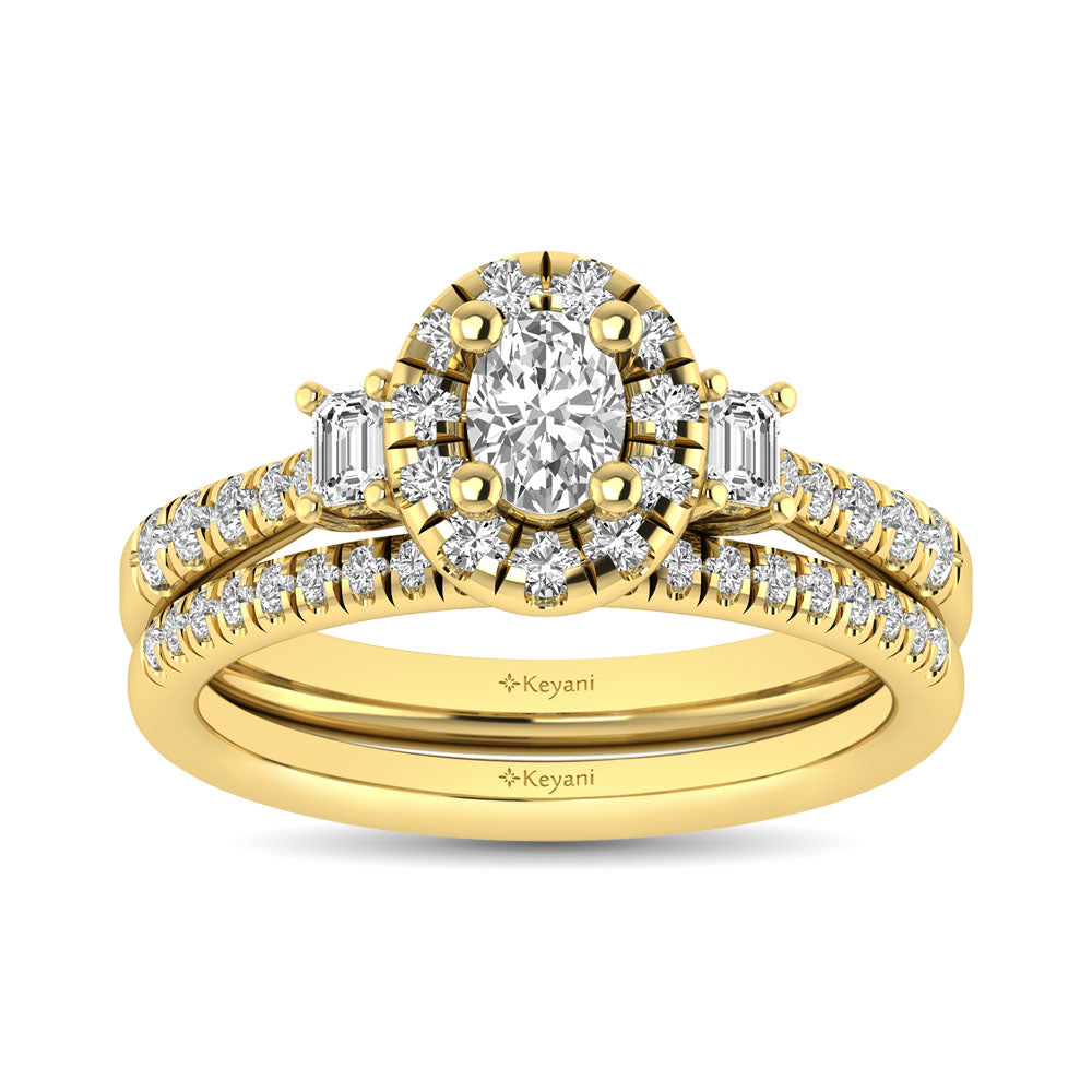 Diamond Classic Shank Single Halo Bridal Ring 1 ct tw Oval Cut in 14K Yellow Gold