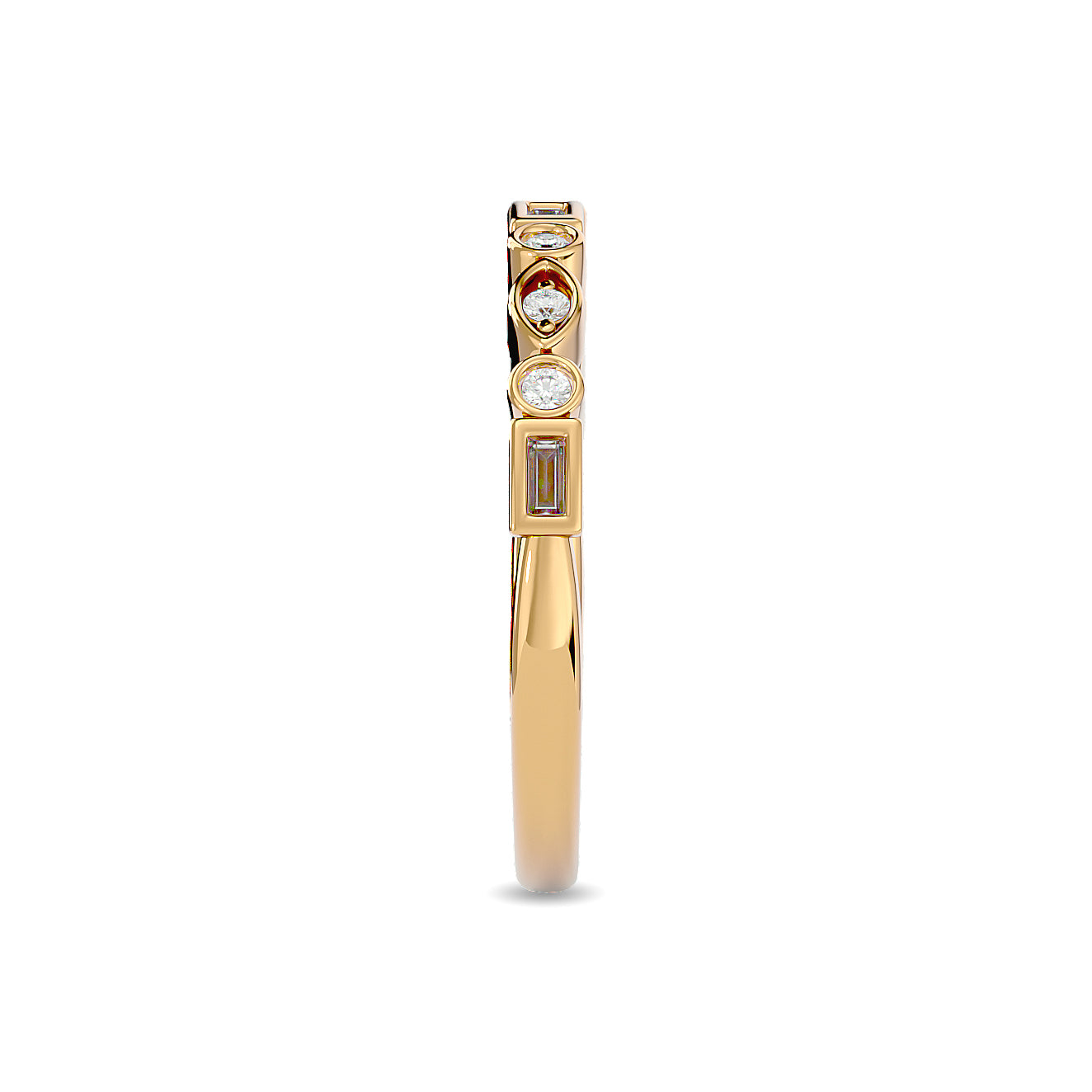 Diamond 1/5 ct tw Round and Straight Baguette Stackable Ring  in 14K Yellow Gold