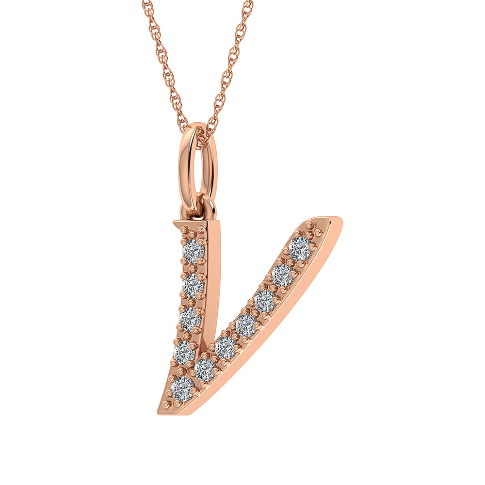 Diamond 1/8 Ct.Tw. Letter V Pendant in 10K Rose Gold