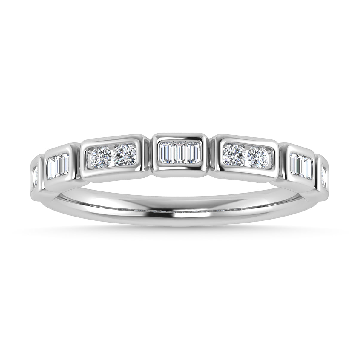 Diamond 1/5 Ct.Tw. Round and Straight Baguette Stack Band in 14K White Gold