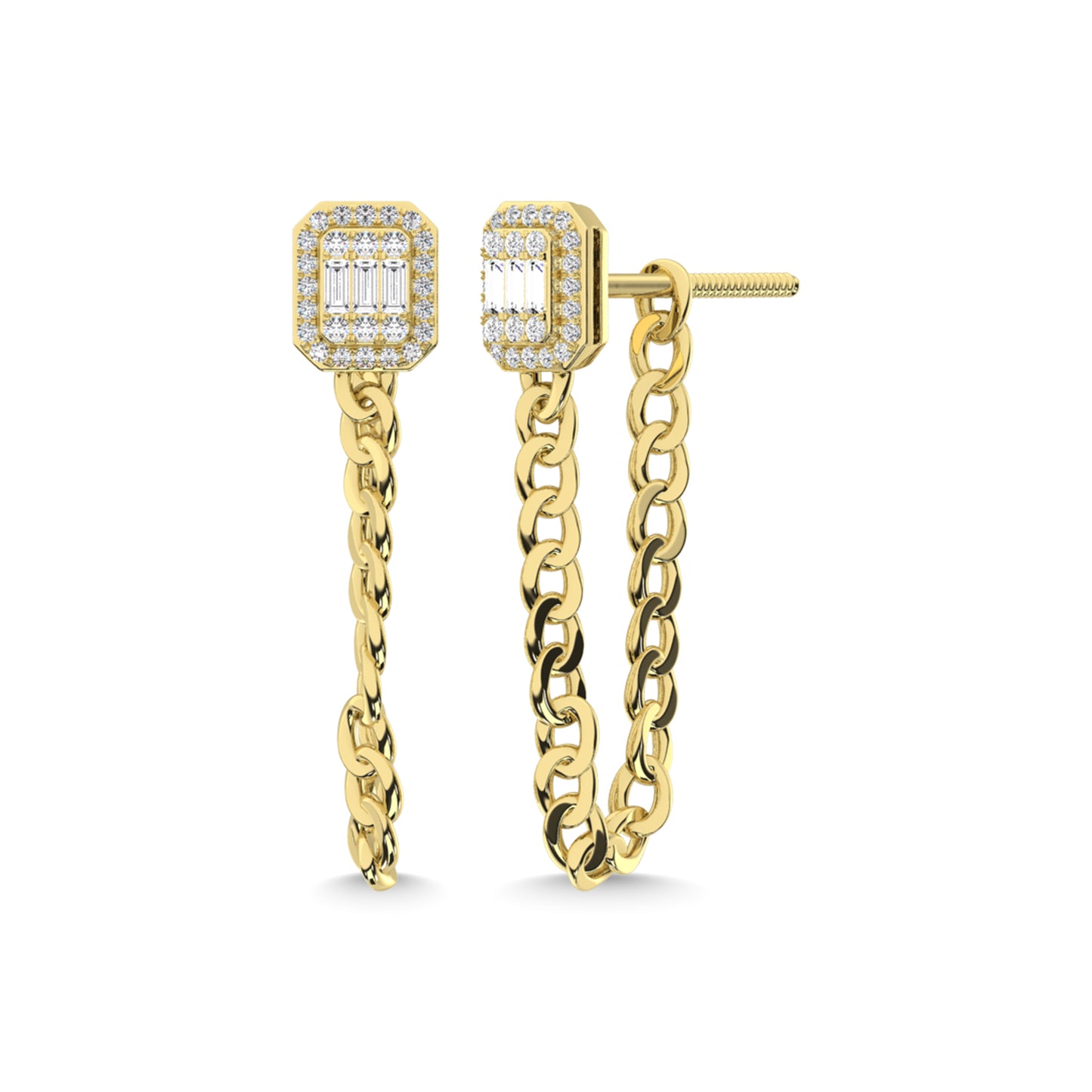 14K Yellow Gold Diamond 1/2 Ct.Tw. Cuban Earrings