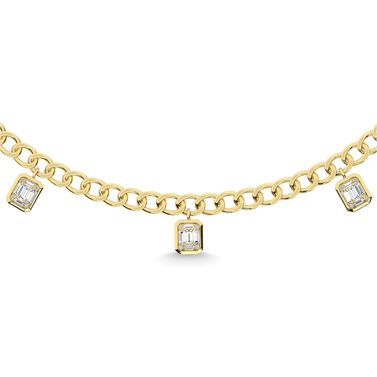14K Yellow Gold Diamond 3/4 Ct.Tw. Cuban Necklace
