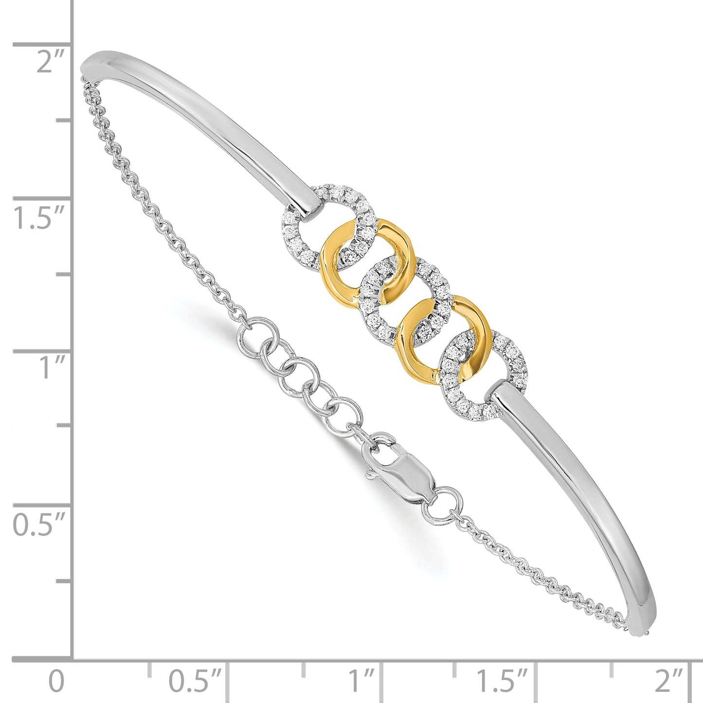 14k Two-tone Polished Diamond Circles Bar 7in w/.5in ext Bracelet
