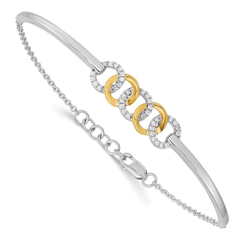 14k Two-tone Polished Diamond Circles Bar 7in w/.5in ext Bracelet