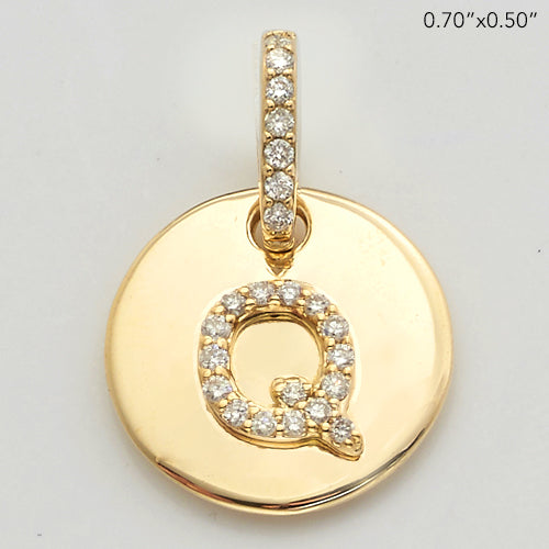 Yellow Gold Disk Diamond Initial Pendant | Diamond Initial Pendant