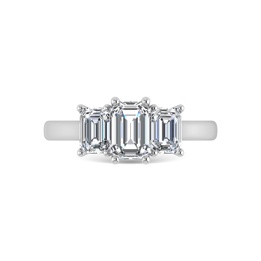 14K White Gold Lab Grown Diamond 1 1/2 Ct.Tw. Plain Shank Emerald Shape Three Stone Engagement Ring