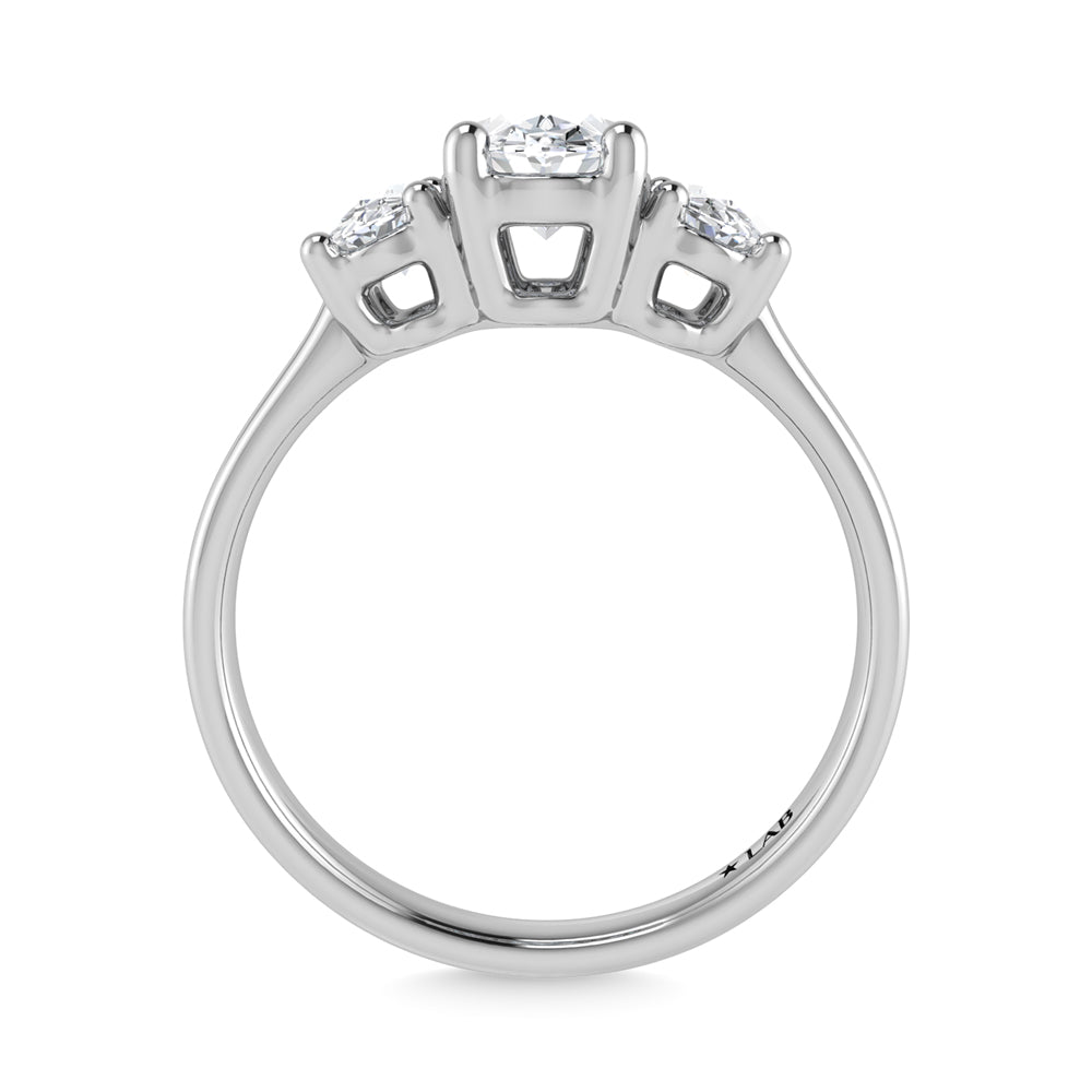 14K White Gold Lab Grown Diamond 1 1/2 Ct.Tw. Plain Shank Oval Shape Three Stone Engagement Ring