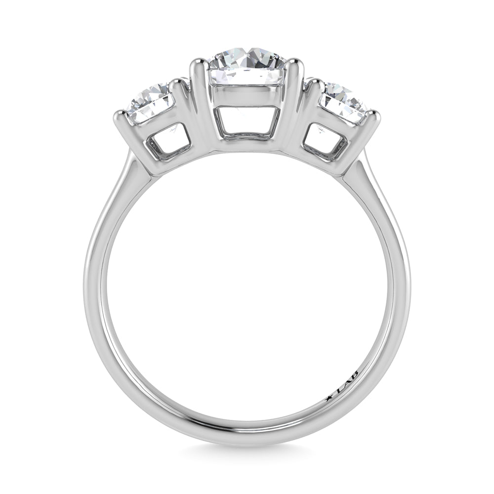 14K White Gold Lab Grown Diamond 2 Ct.Tw. Plain Shank Round Shape Three Stone Engagement Ring