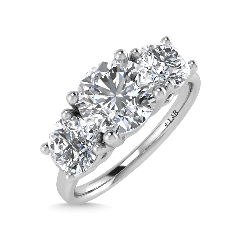 14K White Gold Lab Grown Diamond 3 Ct.Tw. Plain Shank Round Shape Three Stone Engagement Ring