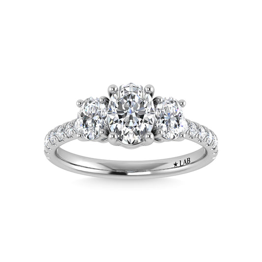14K White Gold Lab Grown Diamond 1 1/2 Ct.Tw. Oval Shape Three Stone Engagement Ring