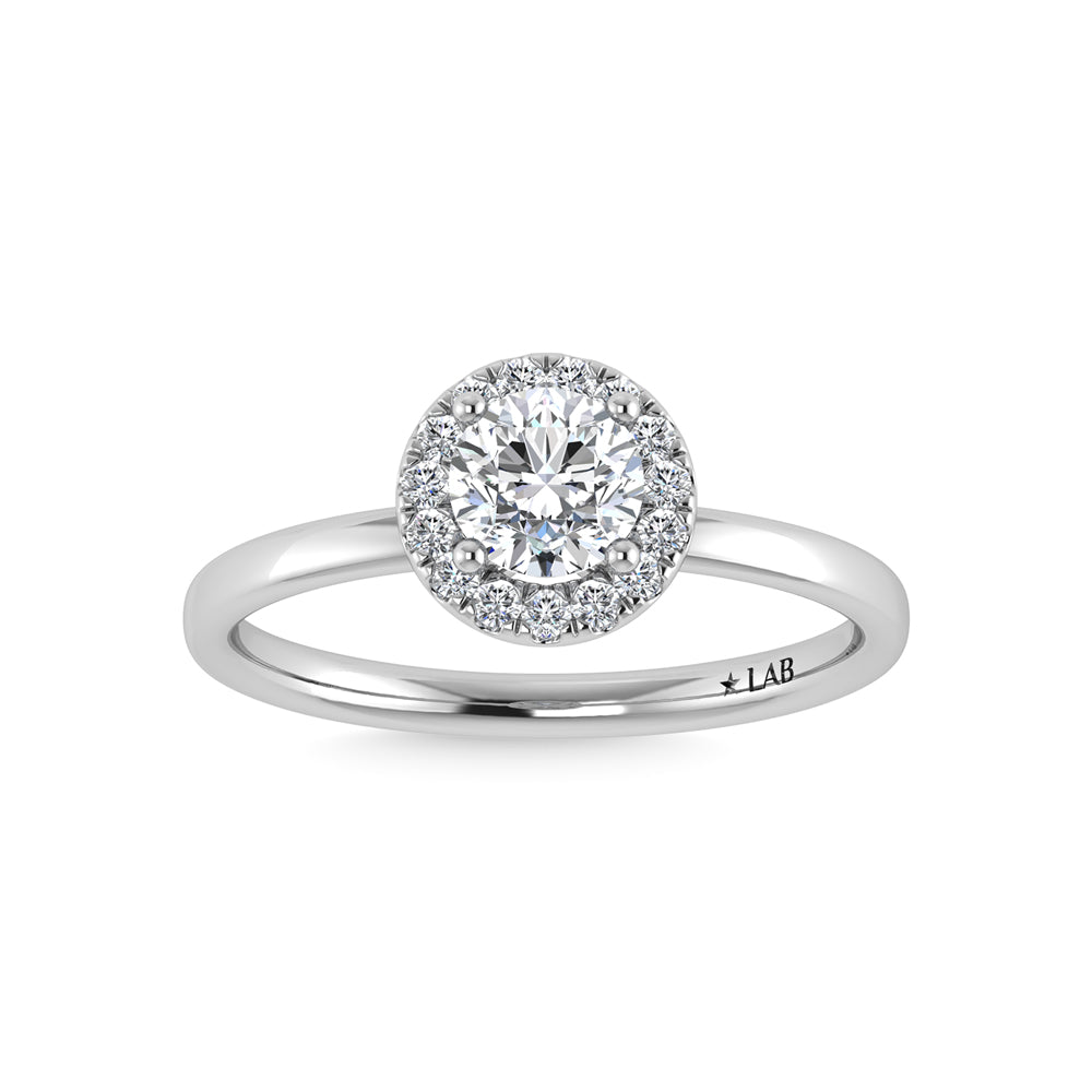 14K White Gold Lab Grown Diamond  1 1/6 Ct.Tw. Plain Shank Round Shape Halo Engagement Ring