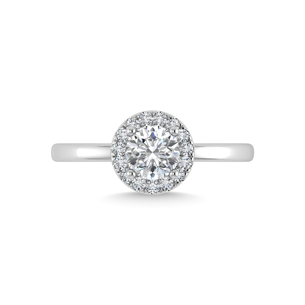 14K White Gold Lab Grown Diamond  1 1/6 Ct.Tw. Plain Shank Round Shape Halo Engagement Ring