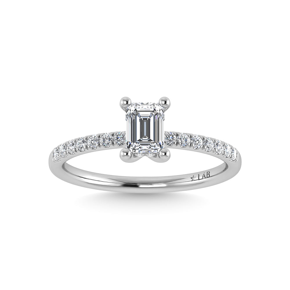14K White Gold Lab Grown Diamond 1 3/4 Ct.Tw. Emerald Shape Hidden Halo Engagement Ring