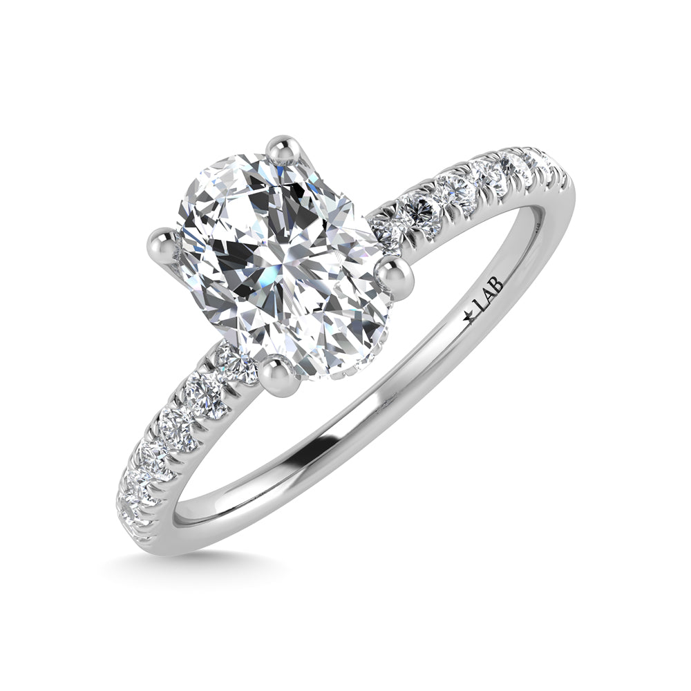14K White Gold Lab Grown Diamond 1 3/4 Ct.Tw. Oval Shape Hidden Halo Engagement Ring