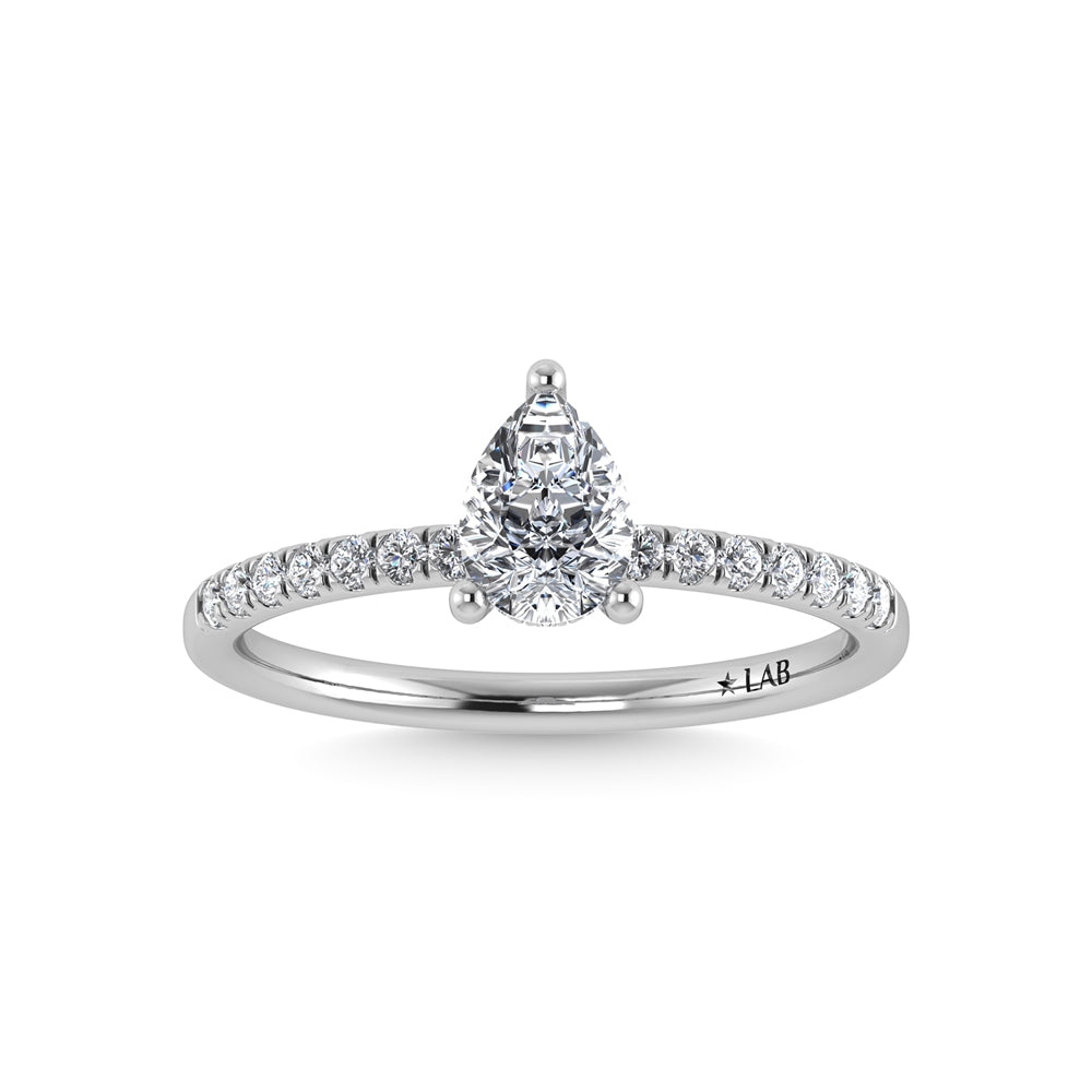 14K White Gold Lab Grown Diamond 1 3/4 Ct.Tw. Pear Shape Hidden Halo Engagement Ring