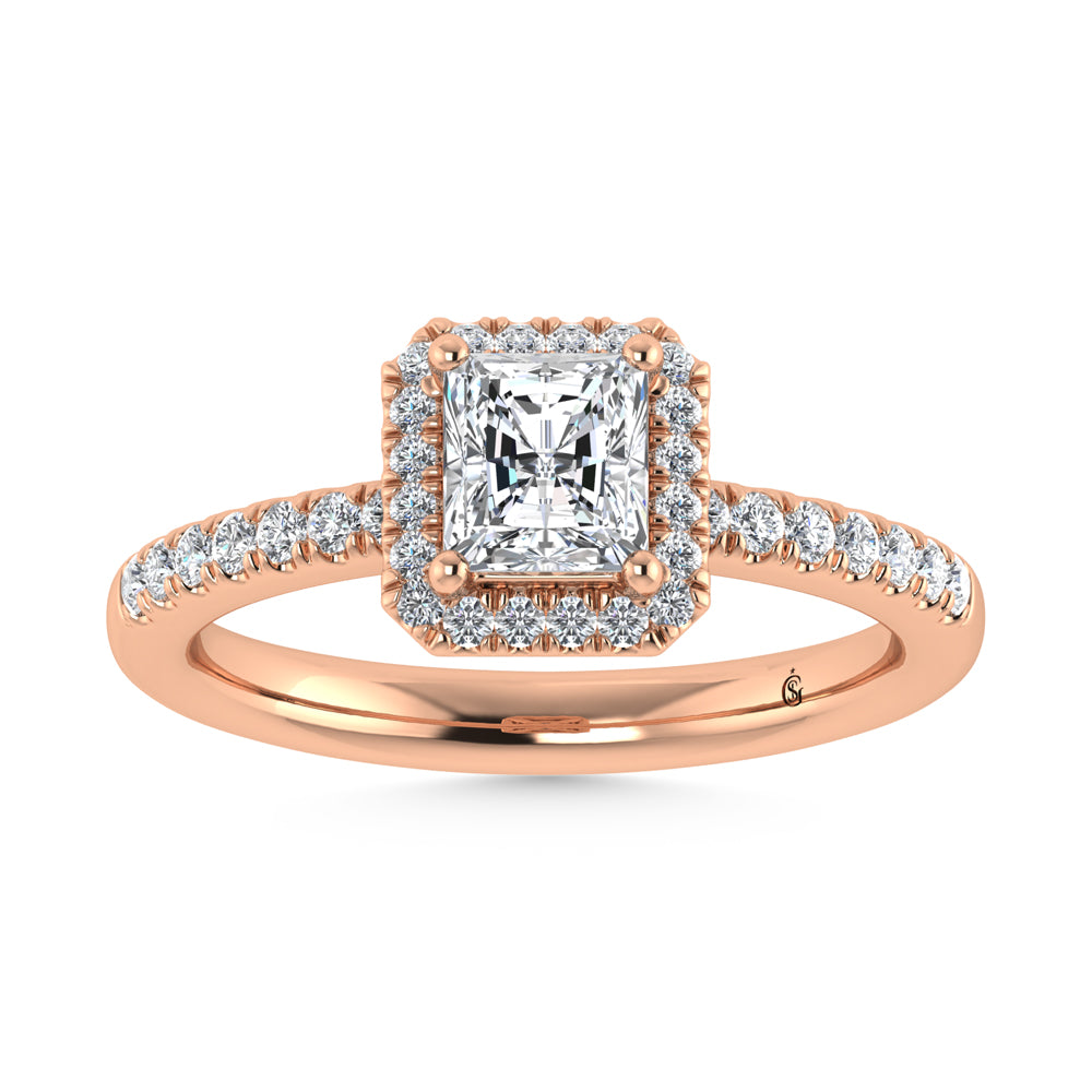 14K Rose Gold Lab Grown Diamond 1 Ct.Tw. Radiant Shape Halo Engagement Ring (Center 3/4 ct)
