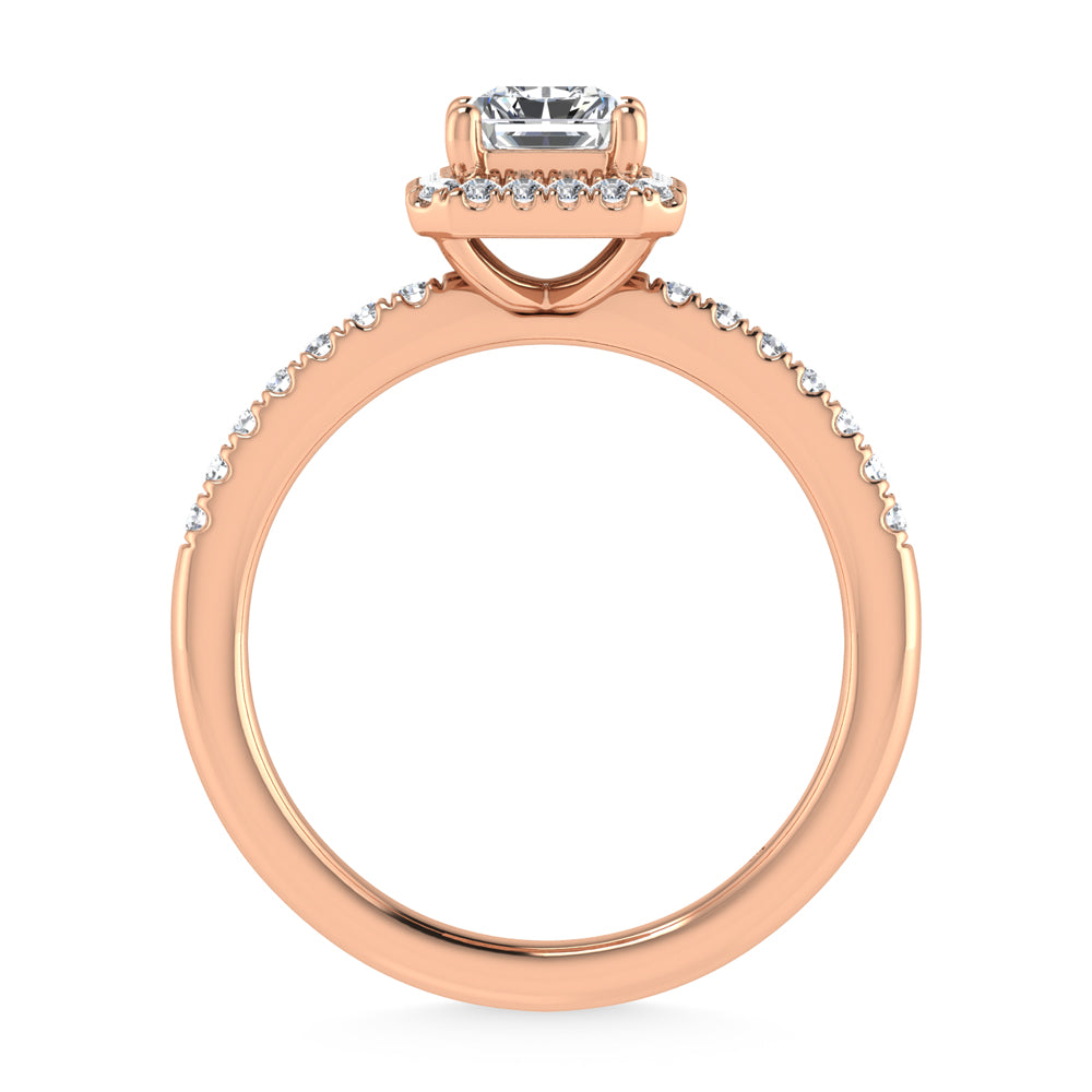 14K Rose Gold Lab Grown Diamond 1 Ct.Tw. Radiant Shape Halo Engagement Ring (Center 3/4 ct)