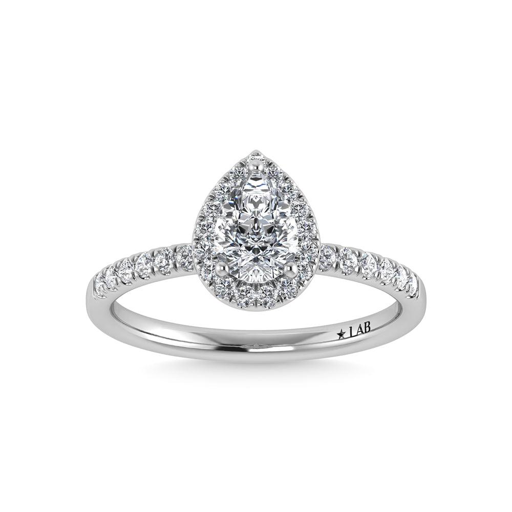 14K White Gold Lab Grown Diamond  1 1/4 Ct.Tw. Shank Pear Shape Halo Engagement Ring