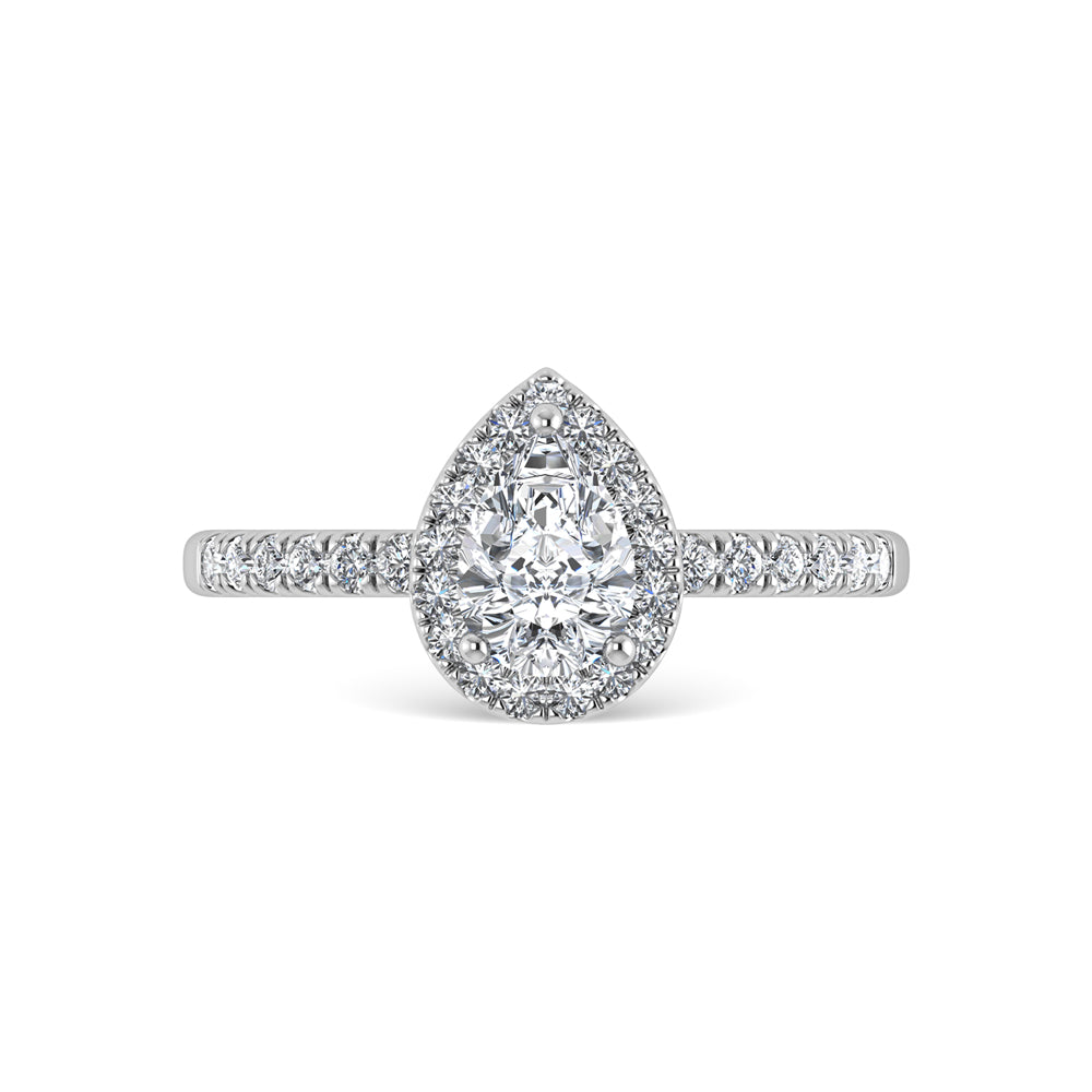 14K White Gold Lab Grown Diamond  1 3/4 Ct.Tw. Shank Pear Shape Halo Engagement Ring
