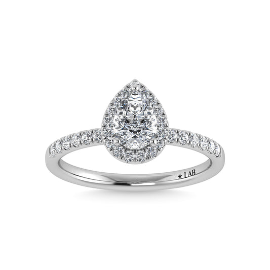 14K White Gold Lab Grown Diamond  4 1/3 Ct.Tw. Shank Pear Shape Halo Engagement Ring