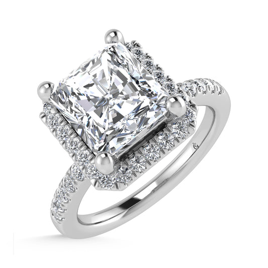 14K White Gold Lab Grown Diamond 2 1/4 Ct.Tw. Radiant Shape Halo Engagement Ring (Center 2 ct)