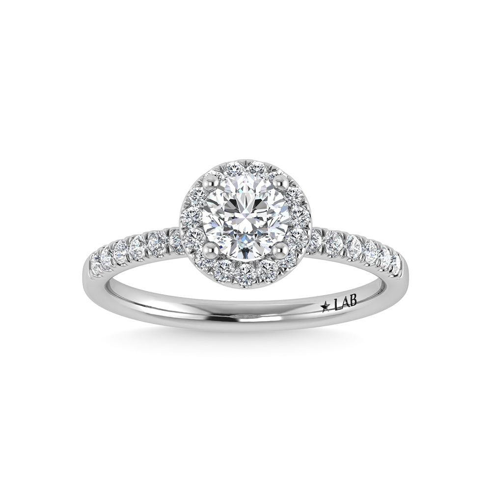 14K White Gold Lab Grown Diamond  1 3/4 Ct.Tw. Shank Round Shape Halo Engagement Ring