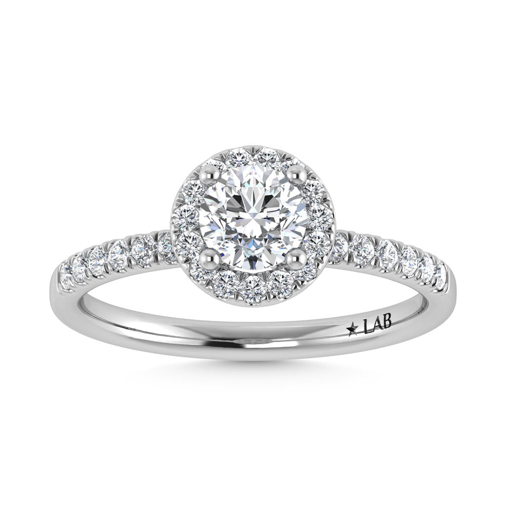 14K White Gold Lab Grown Diamond  3 1/3 Ct.Tw. Shank Round Shape Halo Engagement Ring