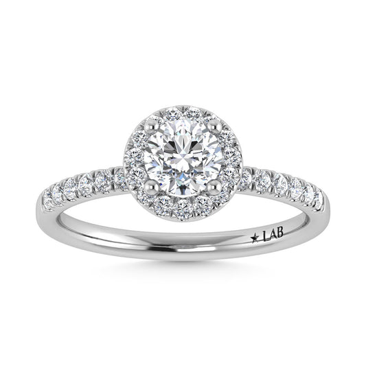 14K White Gold Lab Grown Diamond  4 1/3 Ct.Tw. Shank Round Shape Halo Engagement Ring
