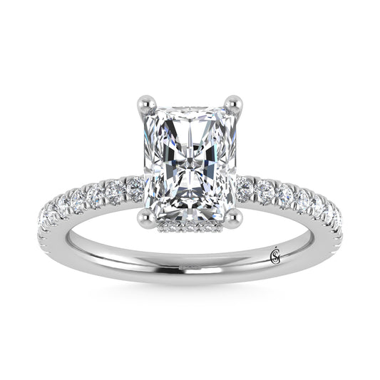 14K White Gold Lab Grown Diamond 2 3/8 Ct.Tw. Hidden Halo Engagement Ring (Center Emerald)