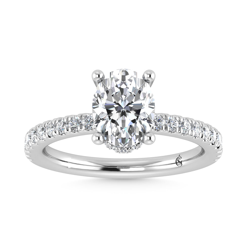 14K White Gold Lab Grown Diamond 3 1/2 Ct.Tw. Oval Shape Halo Engagement Ring (Center 3 ct)