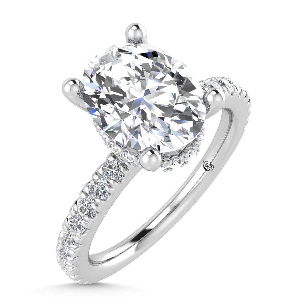 14K White Gold Lab Grown Diamond 3 1/2 Ct.Tw. Oval Shape Halo Engagement Ring (Center 3 ct)