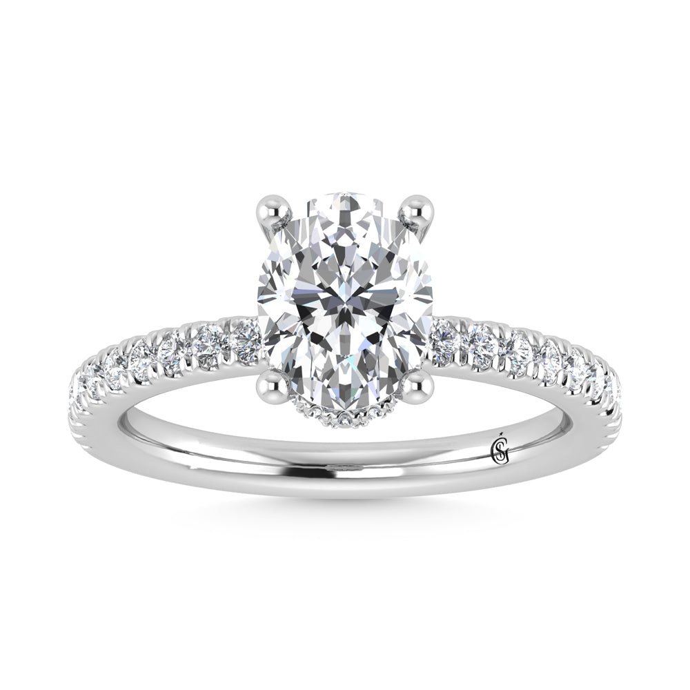 14K White Gold Lab Grown Diamond 4 1/2 Ct.Tw. Oval Shape Halo Engagement Ring (Center 4 ct)