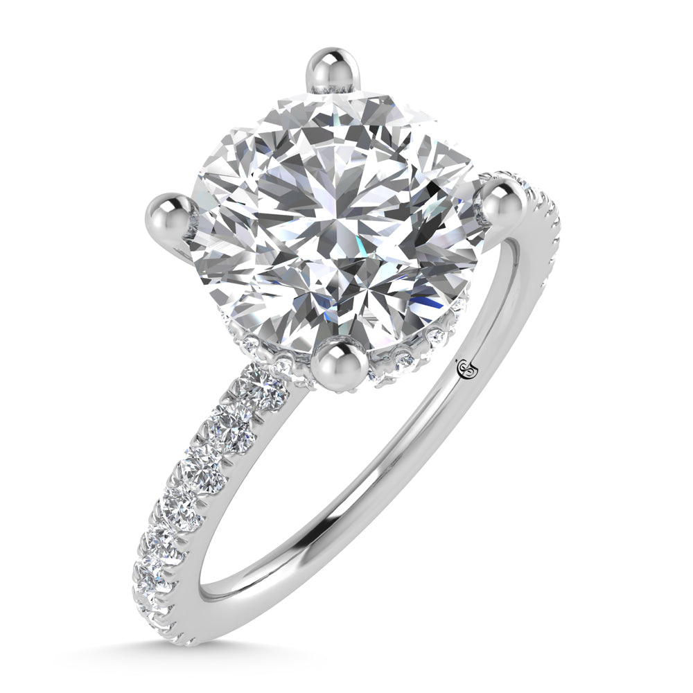 14K White Gold Lab Grown Diamond 3 1/2 Ct.Tw. Round Shape Halo Engagement Ring (Center 3 ct)