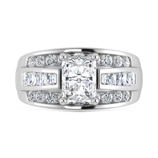 14K White Gold Lab Grown Diamond 3 7/8 Ct.Tw. Radiant Shape Engagement Ring (Center 2CT)