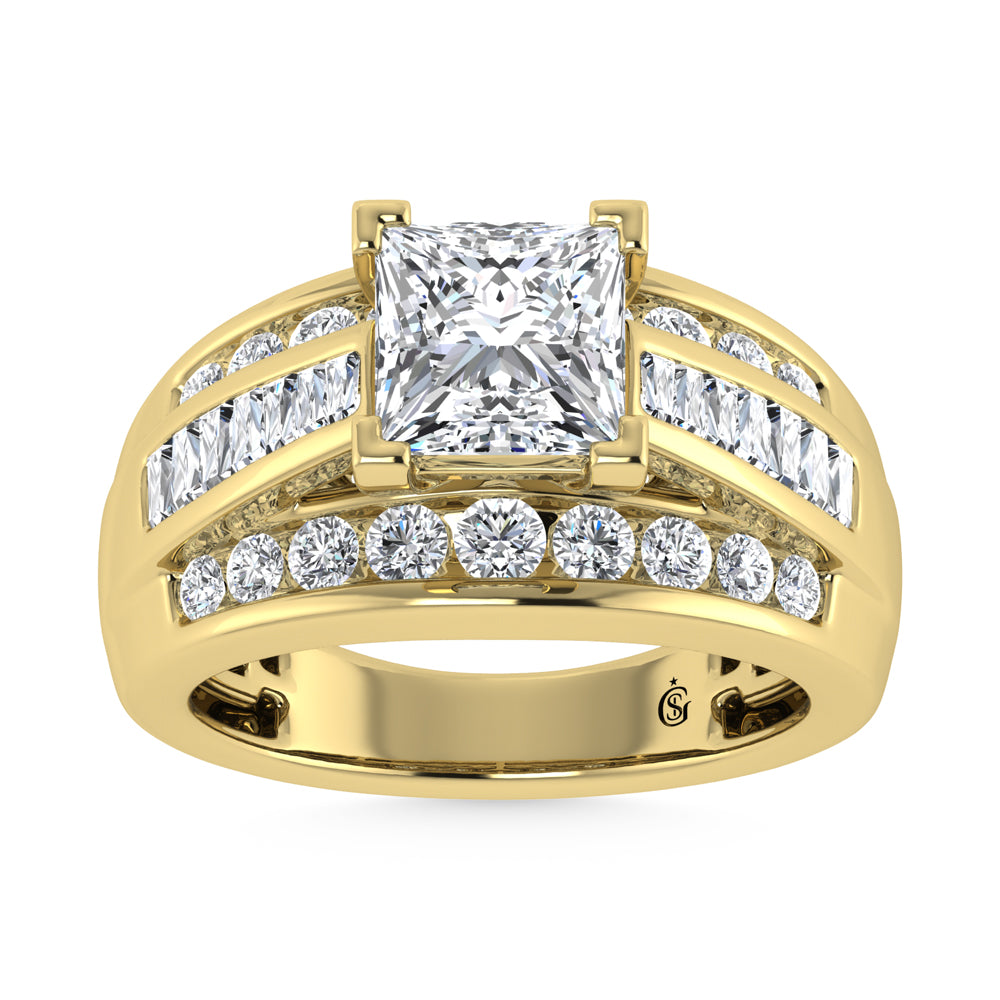 14K Yellow Gold Lab Grown Diamond 2 7/8 Ct.Tw. Princess Shape Engagement Ring (Center 2CT)