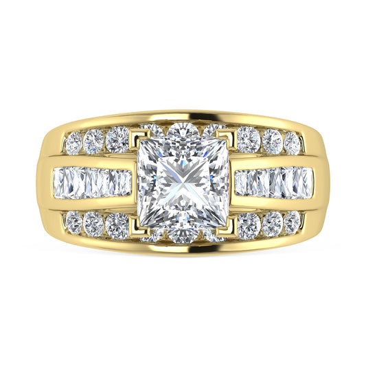 14K Yellow Gold Lab Grown Diamond 2 7/8 Ct.Tw. Princess Shape Engagement Ring (Center 2CT)