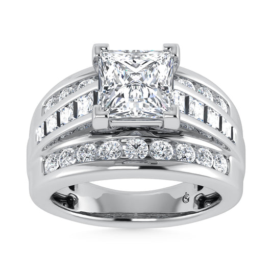 14K White Gold Lab Grown Diamond 3 7/8 Ct.Tw. Princess Shape Engagement Ring (Center 3CT)