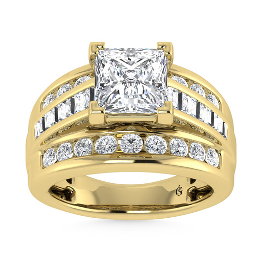 14K Yellow Gold Lab Grown Diamond 3 7/8 Ct.Tw. Princess Shape Engagement Ring (Center 3CT)