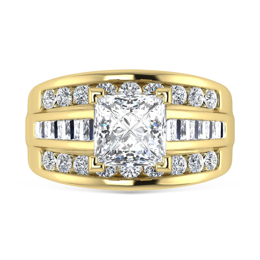 14K Yellow Gold Lab Grown Diamond 3 7/8 Ct.Tw. Princess Shape Engagement Ring (Center 3CT)