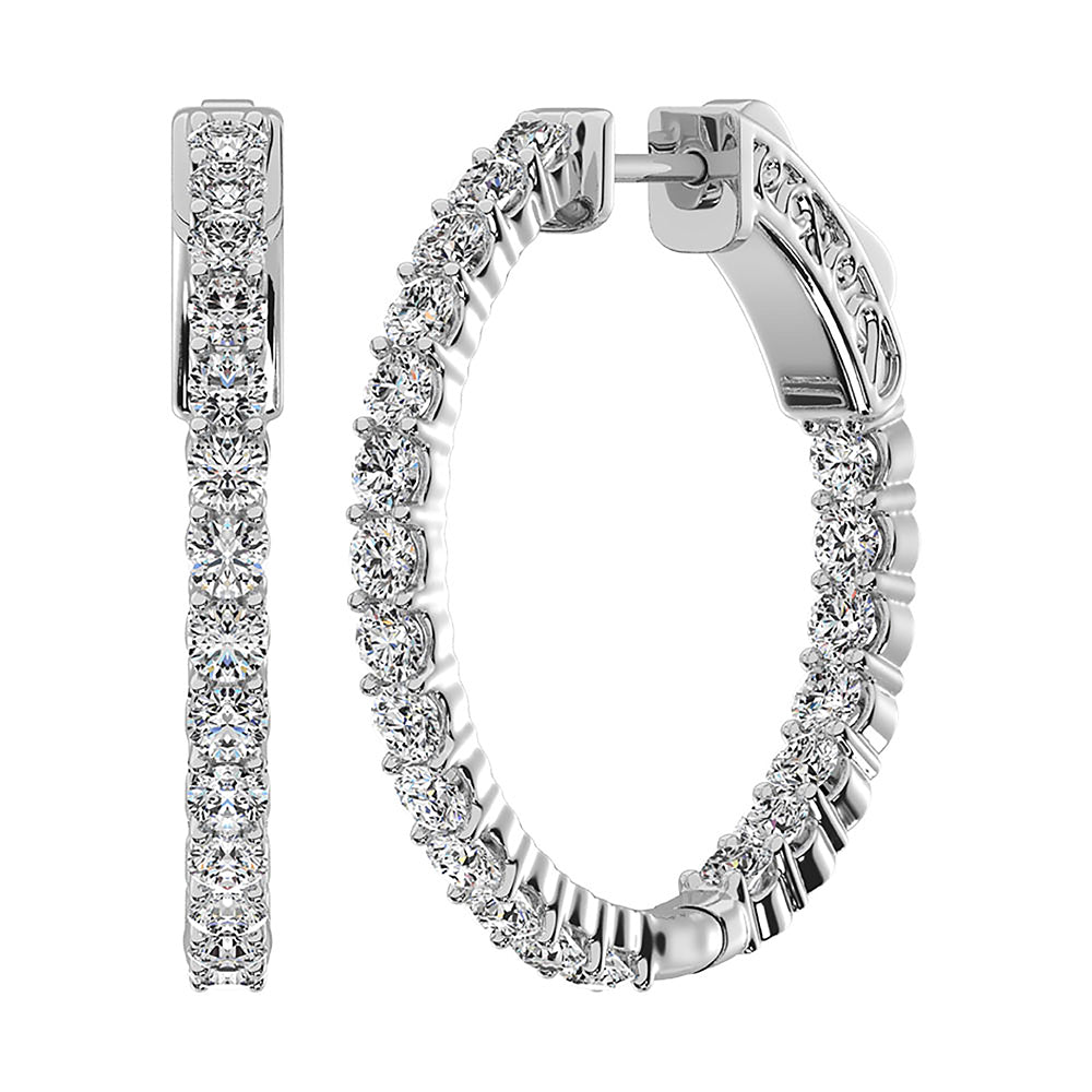 14K White Gold Lab Grown Diamond 8 Ct.Tw. In and Out Hoop Earrings
